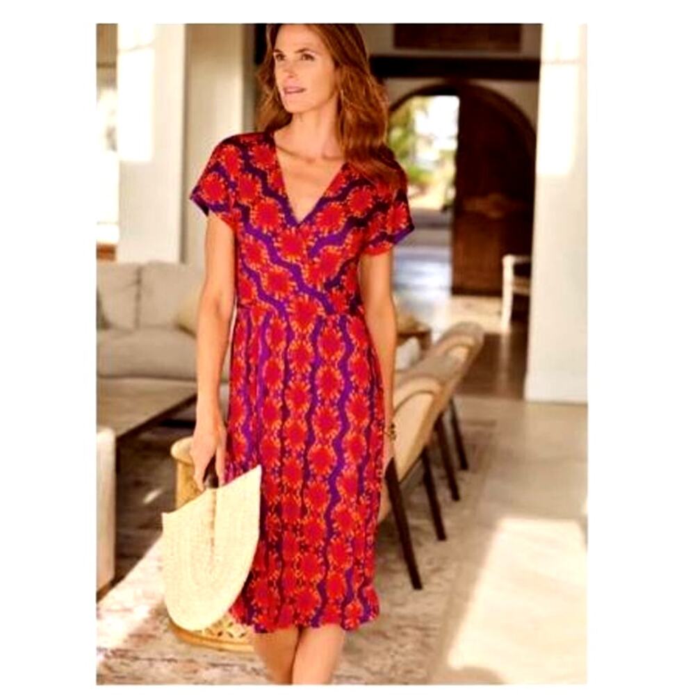Soft Surroundings Wrap Kaveri Midi Dress Red/Purple Size PM